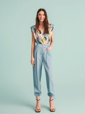 NWT Nocturne Asymmetric High Waist Blue Draped Harem Pants Size 36 US 2/4